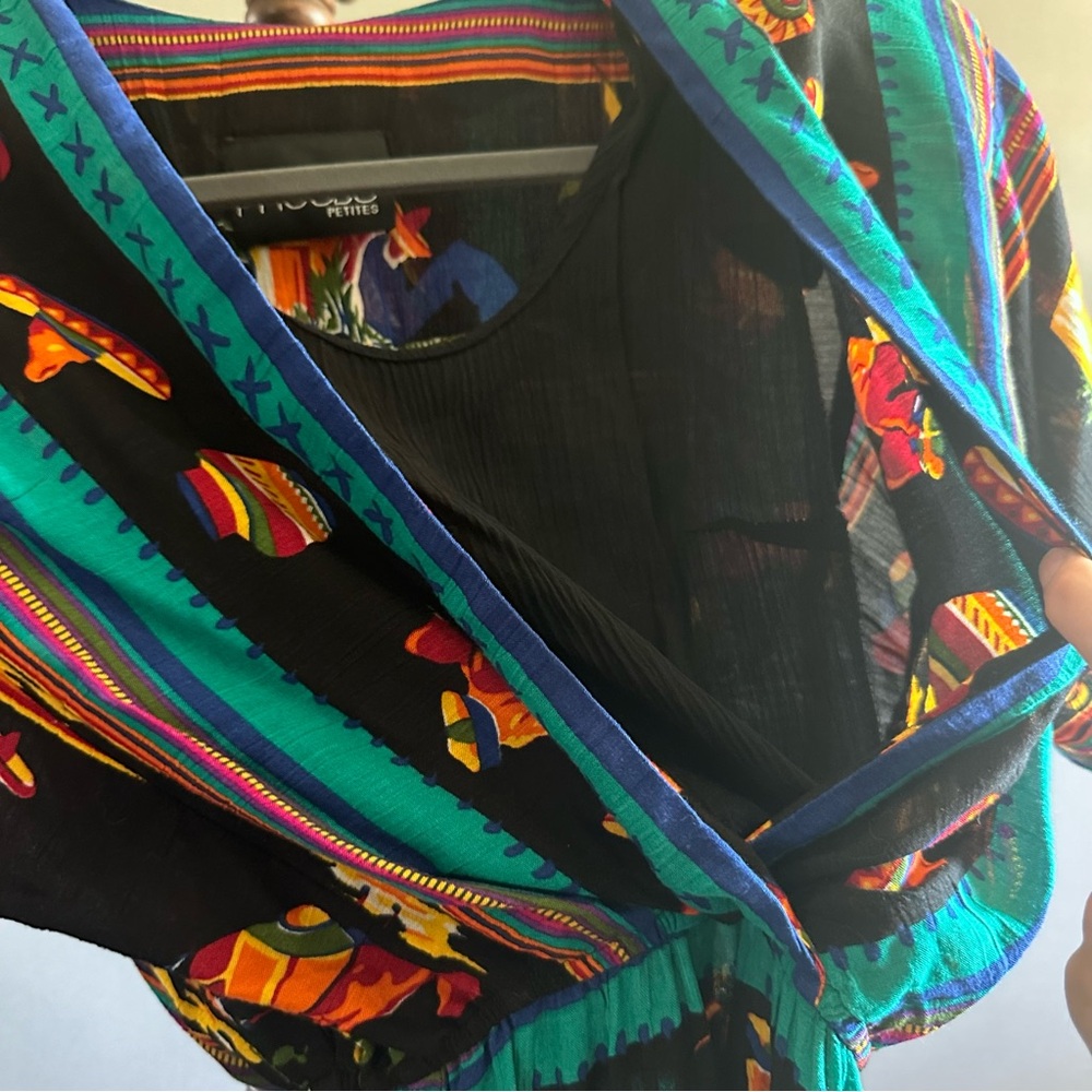 ✨ Vintage PHOEBE Petites Fiesta Print Dress – Southwestern Mexican Sombrero Scen - Picture 5 of 11